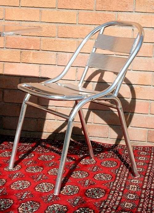 Wonderful polished aluminium outdoor all-weather patio table & 4x chair set in great condition - AAA