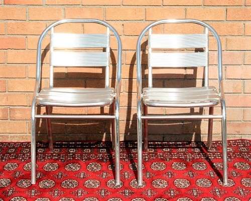 Wonderful polished aluminium outdoor all-weather patio table & 4x chair set in great condition - AAA