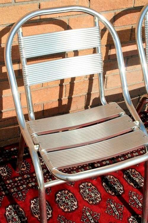 Wonderful polished aluminium outdoor all-weather patio table & 4x chair set in great condition - AAA