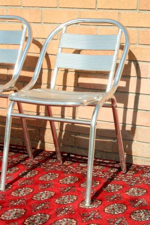 Wonderful polished aluminium outdoor all-weather patio table & 4x chair set in great condition - AAA