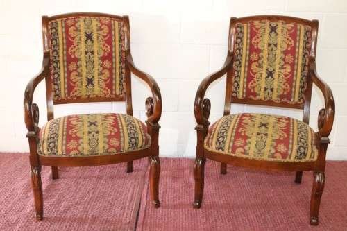 Two magnificent vintage upholstered carver chairs with hand carved detailing - WOW! - price/chair