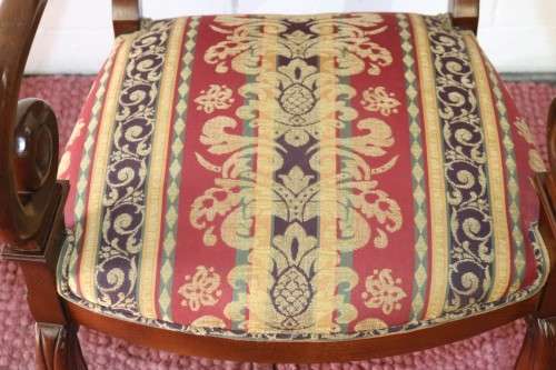 Two magnificent vintage upholstered carver chairs with hand carved detailing - WOW! - price/chair