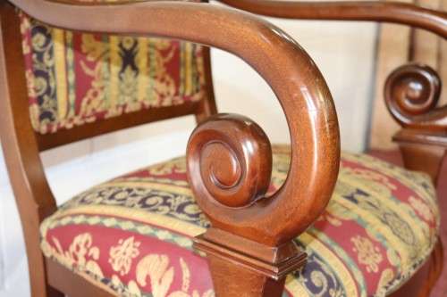 Two magnificent vintage upholstered carver chairs with hand carved detailing - WOW! - price/chair