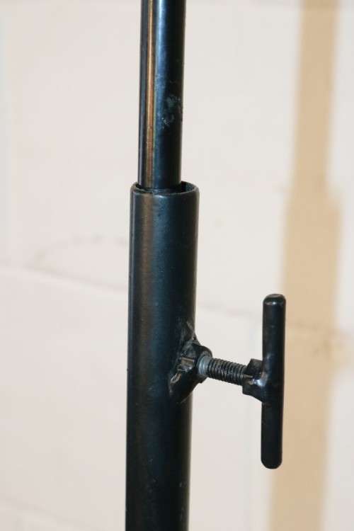 Two awesome tall extendable black wrought iron three-candle candle stands - bid/stand - RS17Sale