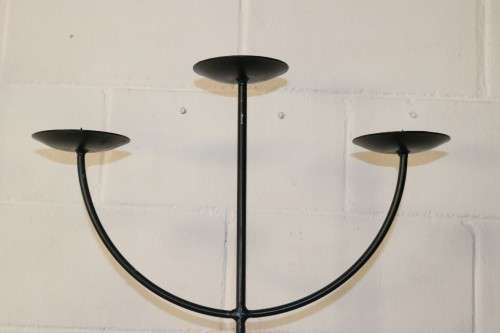 Two awesome tall extendable black wrought iron three-candle candle stands - bid/stand - RS17Sale