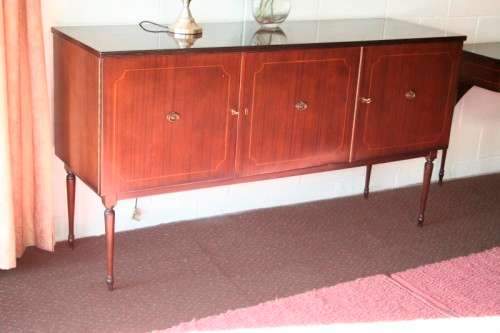 A superb french lacquered dining room suite incl extendable table, 8x chairs, buffet & extension