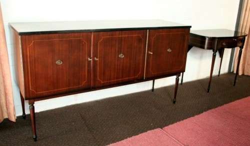 A superb french lacquered dining room suite incl extendable table, 8x chairs, buffet & extension
