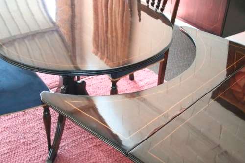 A superb french lacquered dining room suite incl extendable table, 8x chairs, buffet & extension