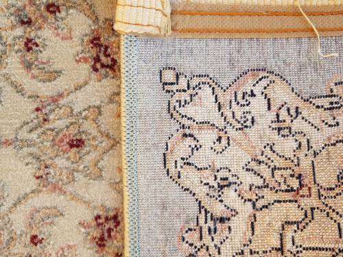 Two lovely navy blue and beige "Silky Shiraaz" carpets with a stunning patterns - price/carpet