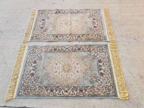 Two lovely navy blue and beige "Silky Shiraaz" carpets with a stunning patterns - price/carpet