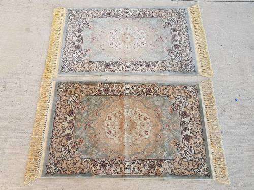Two lovely navy blue and beige "Silky Shiraaz" carpets with a stunning patterns - price/carpet