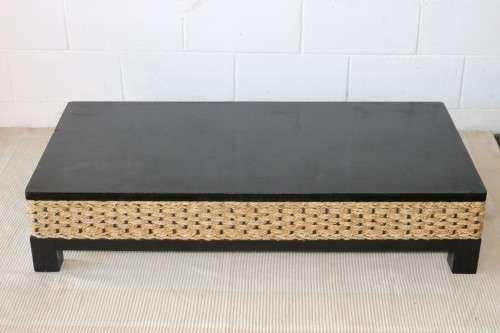 A beautiful wicker & ebony-stained wooden coffee table; perfect for a patio/ living room - RS17Sale