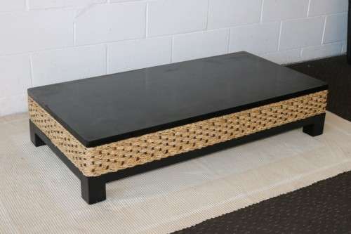 A beautiful wicker & ebony-stained wooden coffee table; perfect for a patio/ living room - RS17Sale