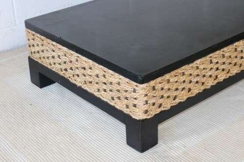 A beautiful wicker & ebony-stained wooden coffee table; perfect for a patio/ living room - RS17Sale
