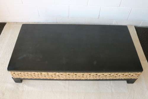 A beautiful wicker & ebony-stained wooden coffee table; perfect for a patio/ living room - RS17Sale
