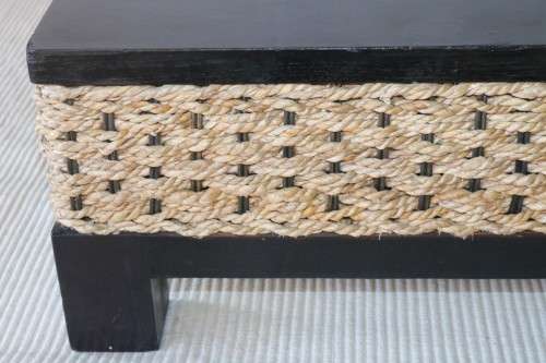 A beautiful wicker & ebony-stained wooden coffee table; perfect for a patio/ living room - RS17Sale