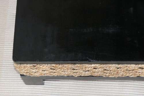 A beautiful wicker & ebony-stained wooden coffee table; perfect for a patio/ living room - RS17Sale