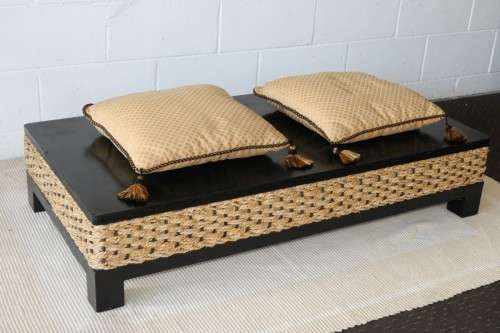 A beautiful wicker & ebony-stained wooden coffee table; perfect for a patio/ living room - RS17Sale