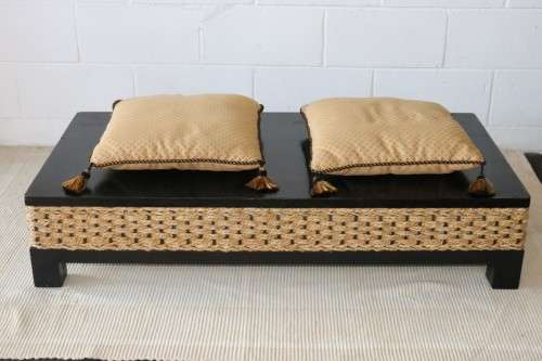 A beautiful wicker & ebony-stained wooden coffee table; perfect for a patio/ living room - RS17Sale