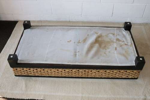 A beautiful wicker & ebony-stained wooden coffee table; perfect for a patio/ living room - RS17Sale