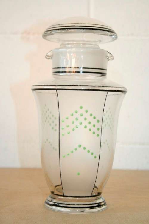 A superb rare antique Art Deco cocktail shaker with two pour spouts & hand painted period detailing