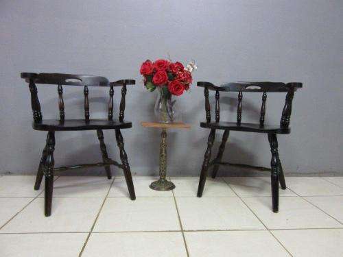 2x vintage ebony stained teak barrel-back firehouse captains (Caboose) chairs; bid/ chair - RS17Sale