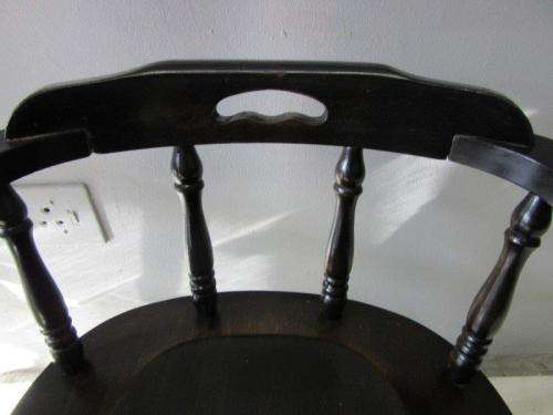 2x vintage ebony stained teak barrel-back firehouse captains (Caboose) chairs; bid/ chair - RS17Sale