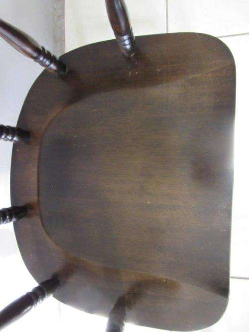 2x vintage ebony stained teak barrel-back firehouse captains (Caboose) chairs; bid/ chair - RS17Sale