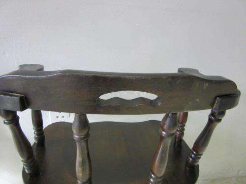 2x vintage ebony stained teak barrel-back firehouse captains (Caboose) chairs; bid/ chair - RS17Sale