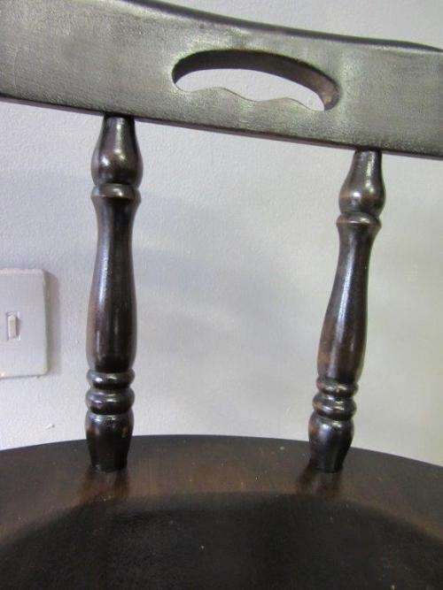 2x vintage ebony stained teak barrel-back firehouse captains (Caboose) chairs; bid/ chair - RS17Sale