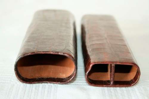 A stunning vintage genuine leather crocodile skin print (2-cigar) cigar holder in great condition