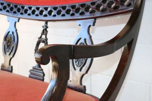 A fantastic antique Edwardian "duet parlour settee" couch w magnificent carved detailing - stunning!