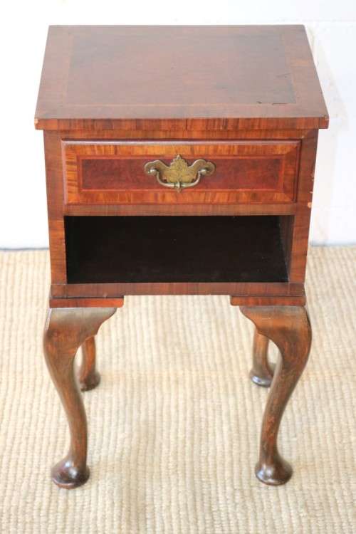 A beautiful antique walnut Queen Anne night pedestal cabinet with a brass handle - lovely!