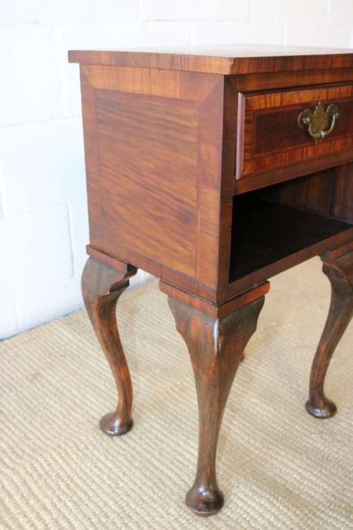 A beautiful antique walnut Queen Anne night pedestal cabinet with a brass handle - lovely!