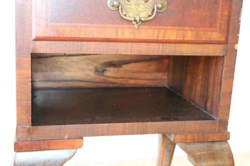 A beautiful antique walnut Queen Anne night pedestal cabinet with a brass handle - lovely!