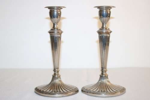 2 beautiful vintage English made "Falstaff" silver plated candle holders w stunning ornate detaining