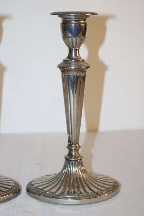 2 beautiful vintage English made "Falstaff" silver plated candle holders w stunning ornate detaining