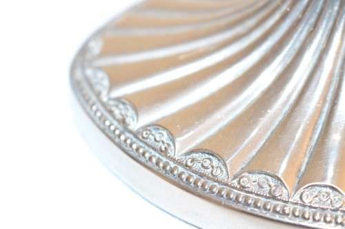 2 beautiful vintage English made "Falstaff" silver plated candle holders w stunning ornate detaining