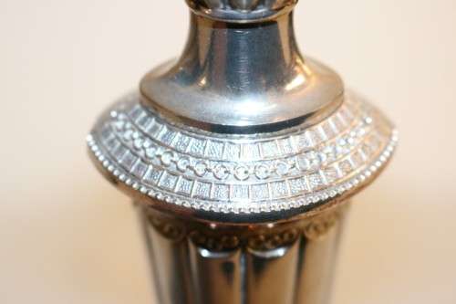 2 beautiful vintage English made "Falstaff" silver plated candle holders w stunning ornate detaining