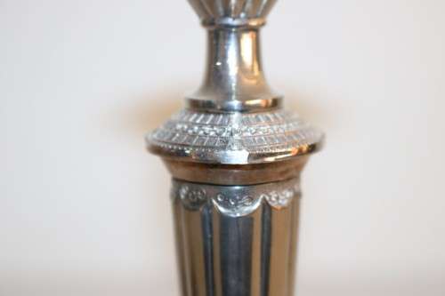 2 beautiful vintage English made "Falstaff" silver plated candle holders w stunning ornate detaining