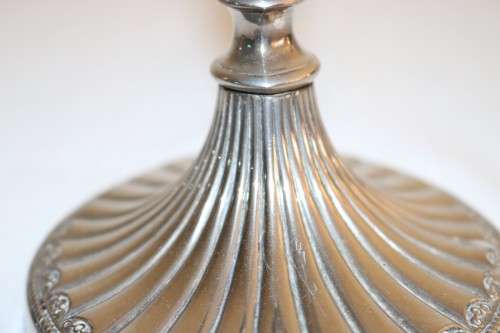 2 beautiful vintage English made "Falstaff" silver plated candle holders w stunning ornate detaining