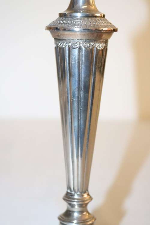 2 beautiful vintage English made "Falstaff" silver plated candle holders w stunning ornate detaining