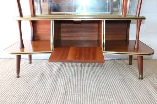 An amazing vintage c1970's Retro display cabinet with double glass sliding doors & glass shelves