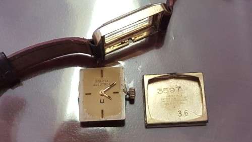 An awesome vintage "Bulova Accutron" ladies gold plated wrist watch with a leather strap