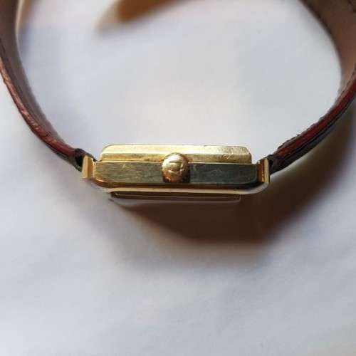 An awesome vintage "Bulova Accutron" ladies gold plated wrist watch with a leather strap