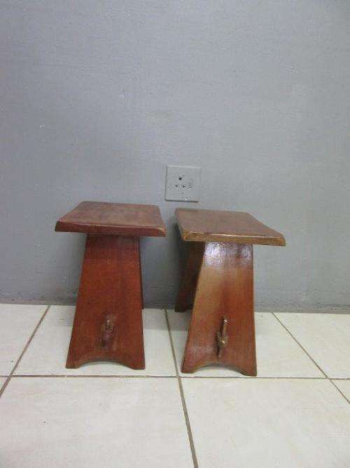 Two gorgeous vintage solid Oak occasional side tables/ stools - great next to a sofa - price/ table