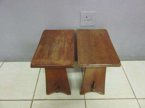 Two gorgeous vintage solid Oak occasional side tables/ stools - great next to a sofa - price/ table