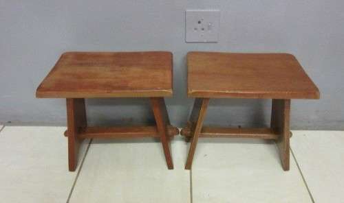 Two gorgeous vintage solid Oak occasional side tables/ stools - great next to a sofa - price/ table