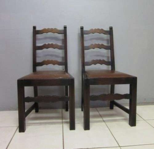 Two stunning solid Teak ladder back dining chairs, great occasional chairs - bid/chair - RS17Sale