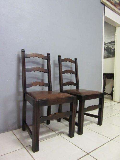 Two stunning solid Teak ladder back dining chairs, great occasional chairs - bid/chair - RS17Sale